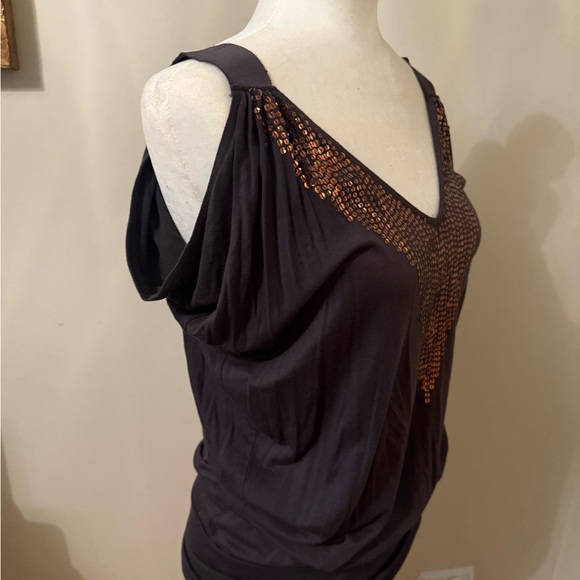 Express Slate Gray cold shoulder Top with Bronze Sequin Detail - Picture 2 of 4